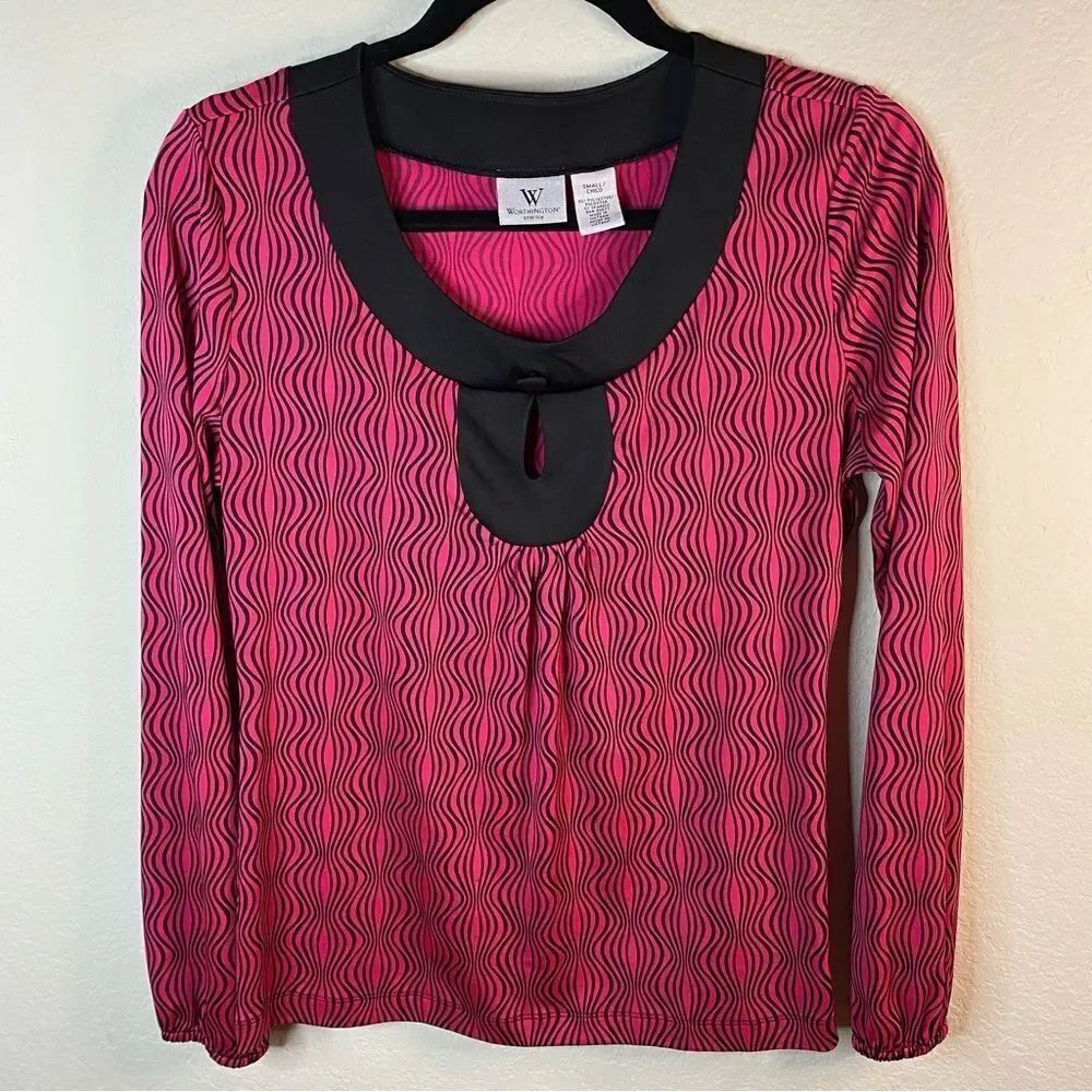 Worthington Stretch Pink & Black Raindrop Keyhole Top Sz S